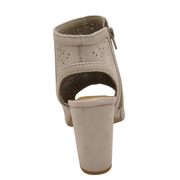 NEW Grey Vegan Suede Peep Toe Chunky Heels - Picture 8 of 10